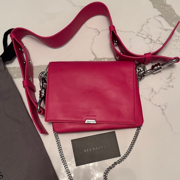 All Saints Fuchsia Leather Crossbody Bag NWT - Picture 2 of 7